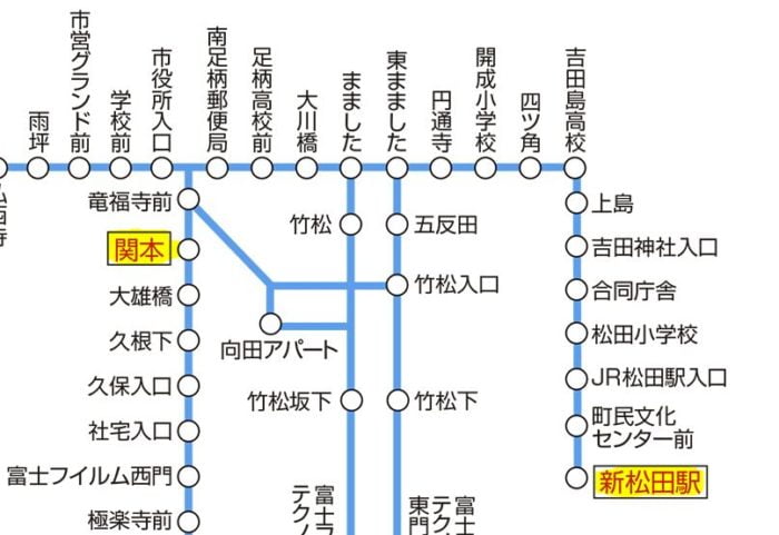 新松田駅と関本の間の路線図