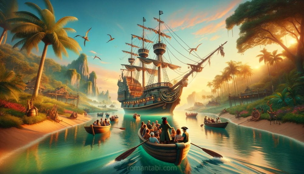 ディズニーシーのネバーランドアドベンチャーのボートと海賊船