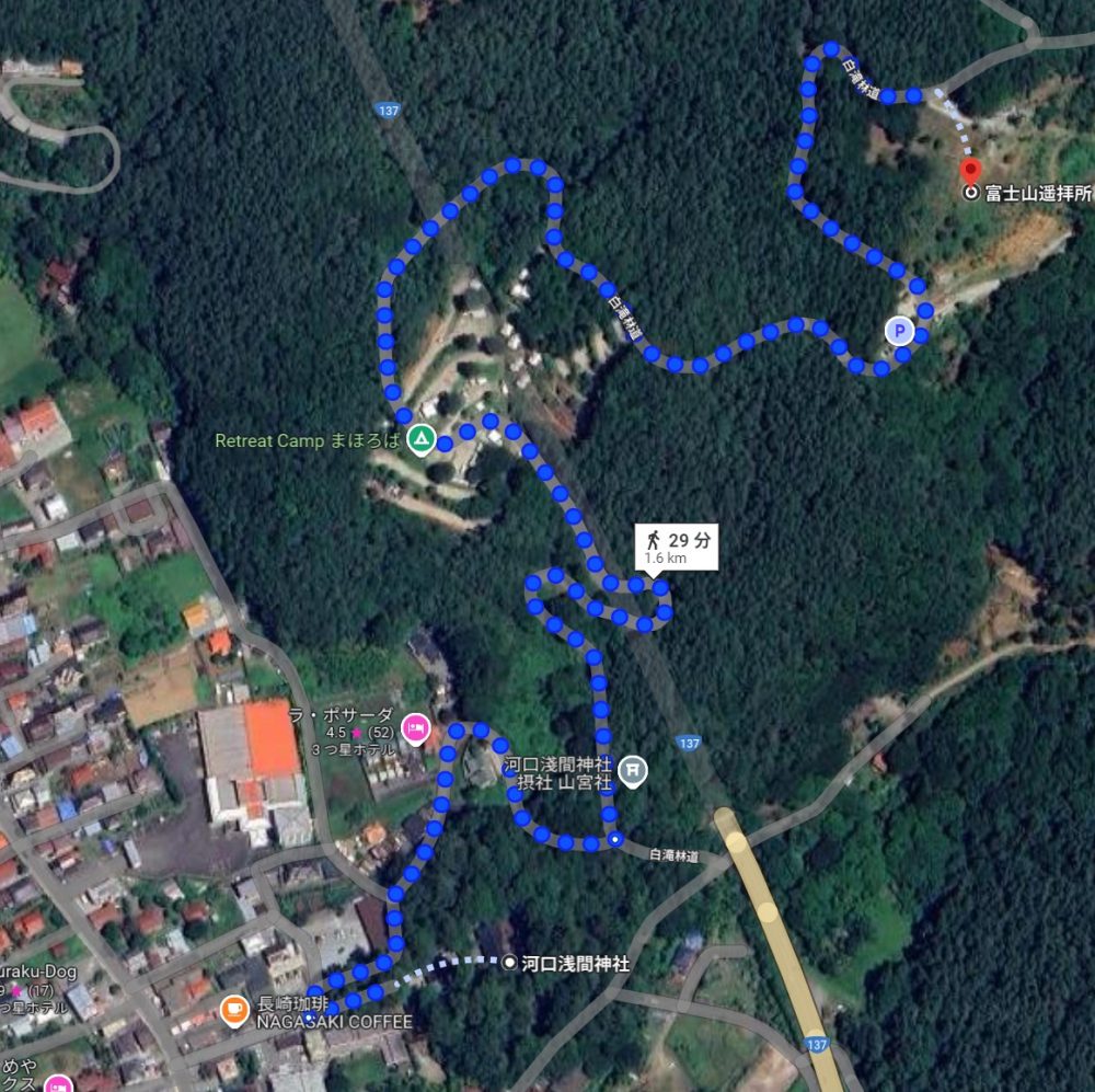 河口浅間神社から天空鳥居までの地図